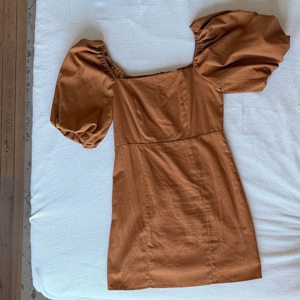 Brown Puff Sleeve Cute Casual Mi Ami for Francesca’s Short Sleeve Short Dress